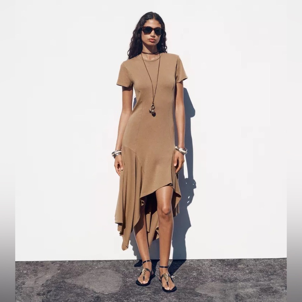 Zara Tan Asymmetrical Dress